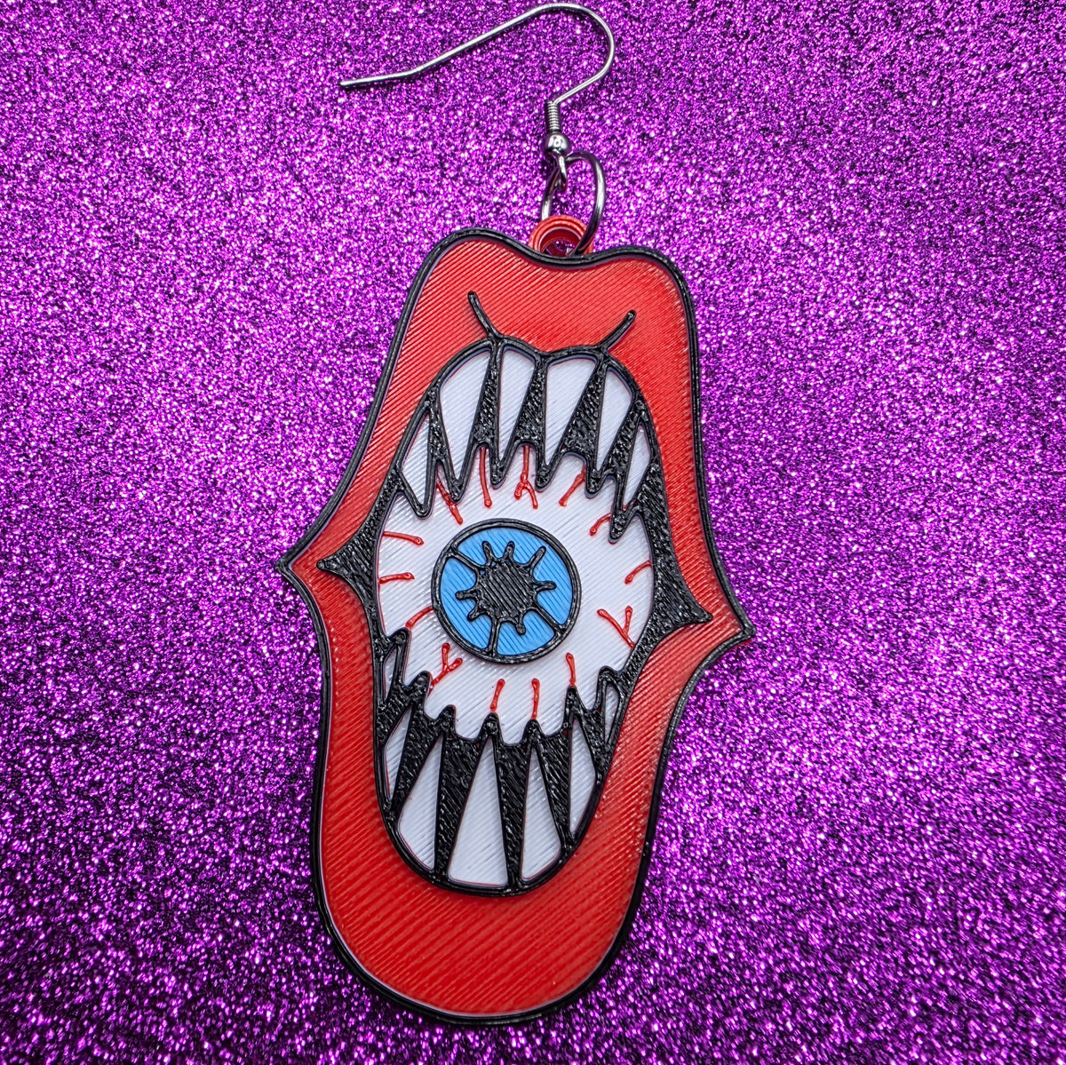 Hausu Eyeball Mouth Horror Movie Statement Earrings 3D Printed