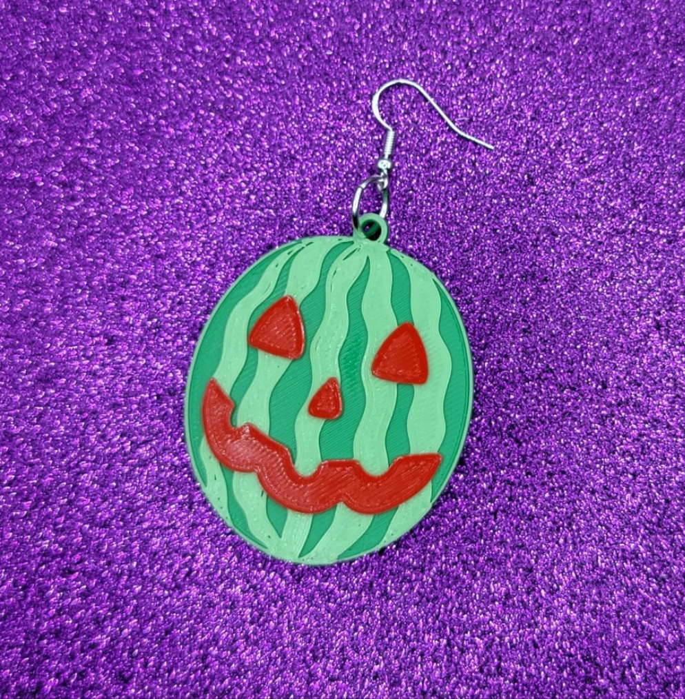 Watermelon Jack O Lantern Statement Earrings 3D Printed