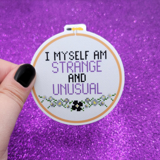 Strange and Unusual Cross Stitch Hoop Sticker 3"x3"