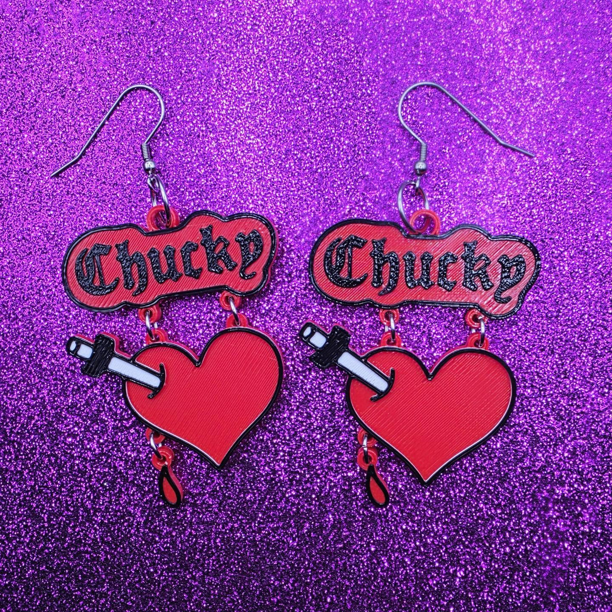 Tiffany Tattoo Horror Movie Statement Earrings 3D Printed