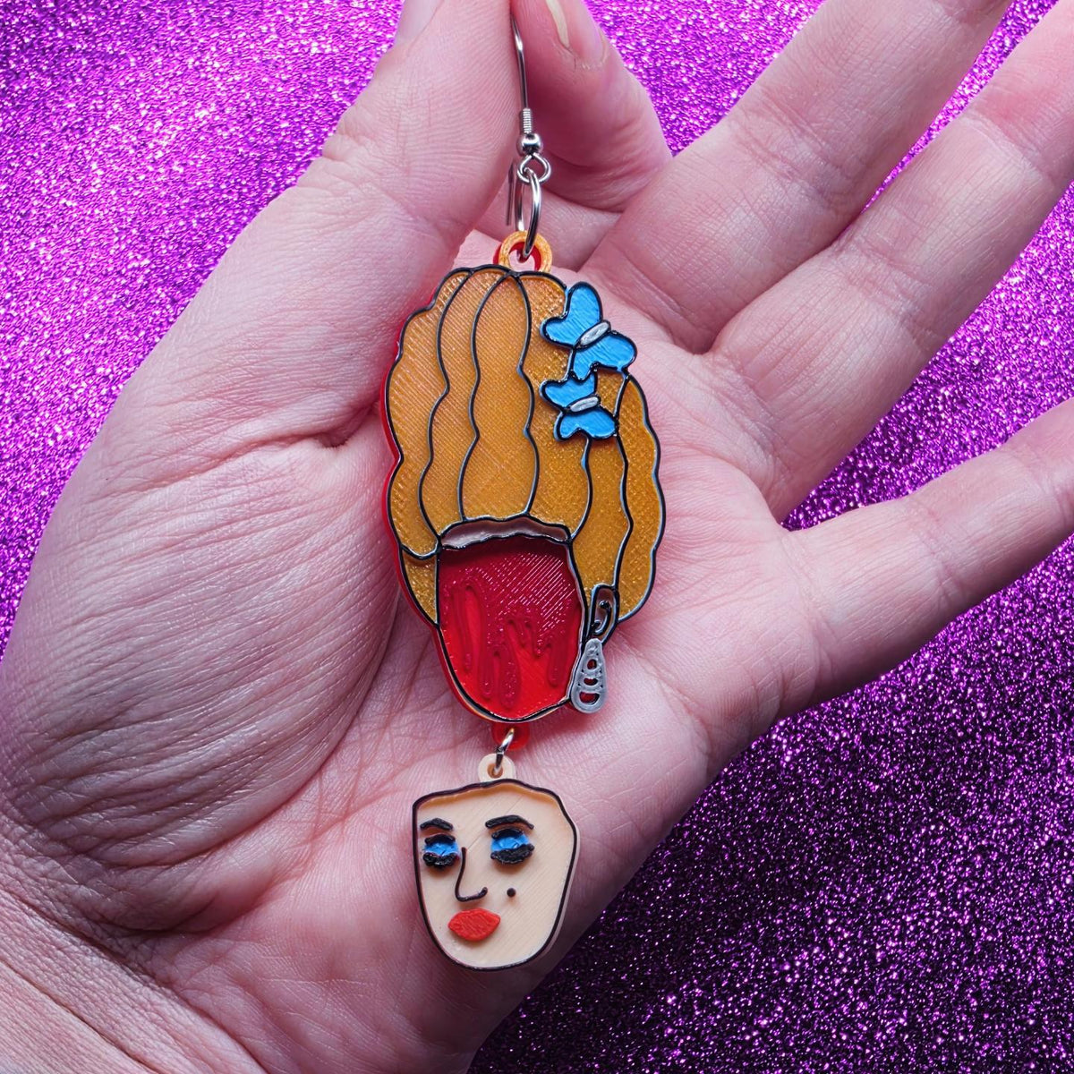 Amber Horror Movie Statement Earrings 3D Printed
