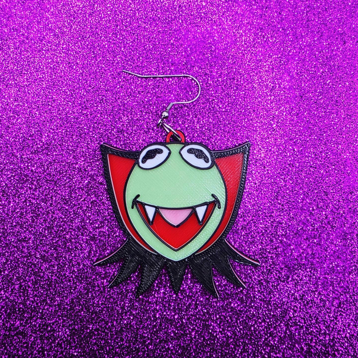 Vampire Kermit Statement Earrings 3D Printed