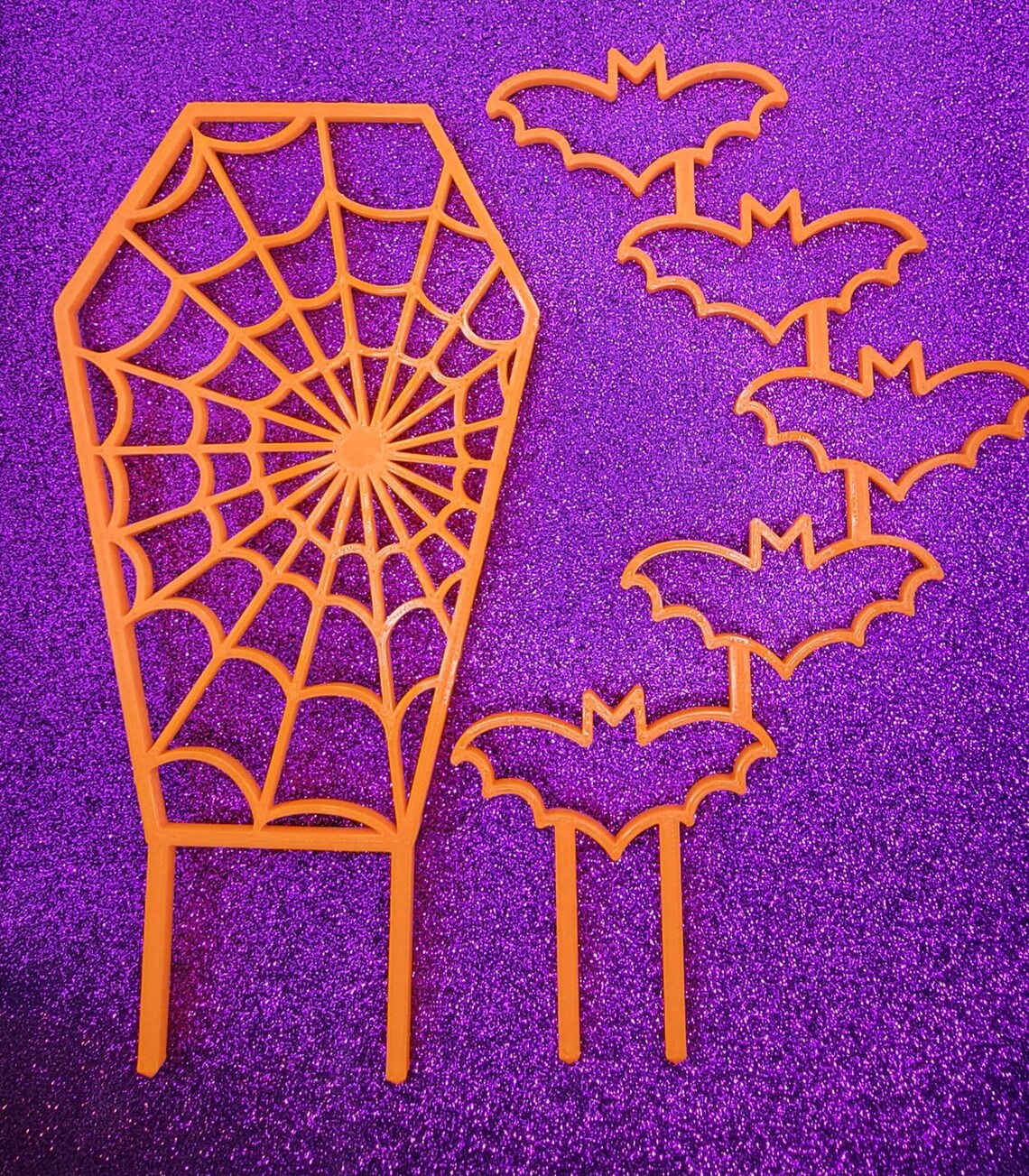 Spiderweb Coffin 3D Printed Spooky Indoor House Plant Trellis Decoration