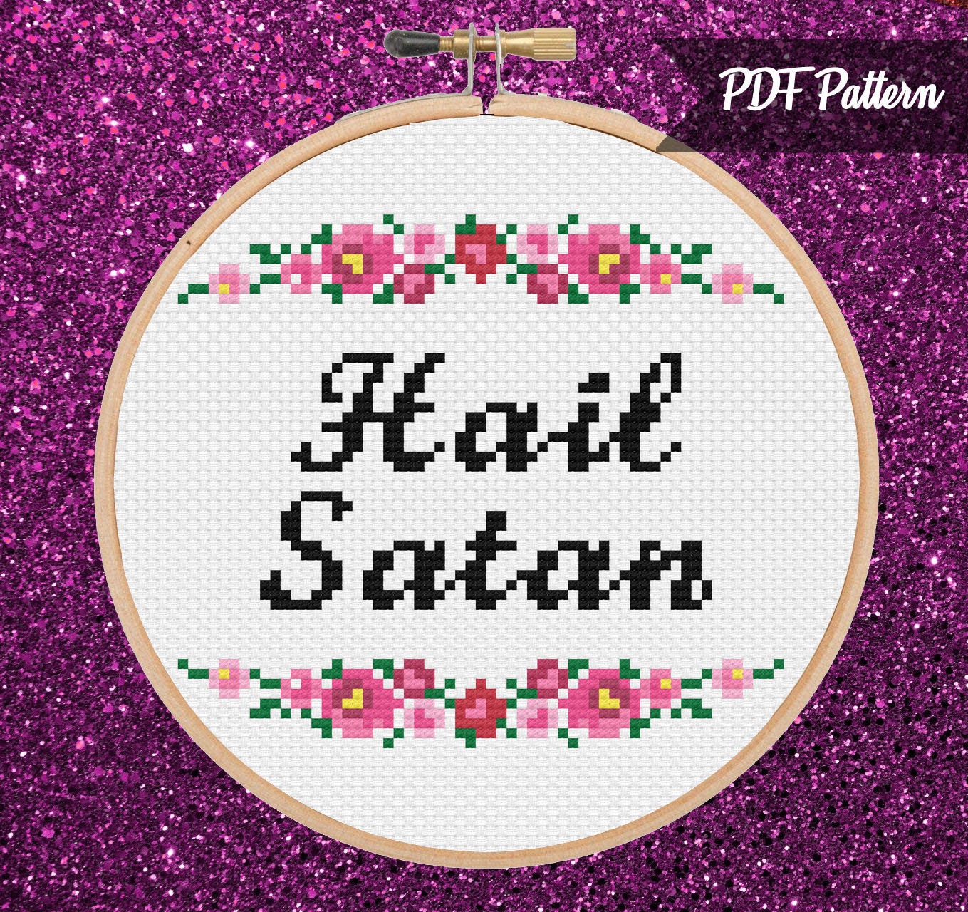 Hail Satan Cross Stitch PDF Pattern - Instant Download