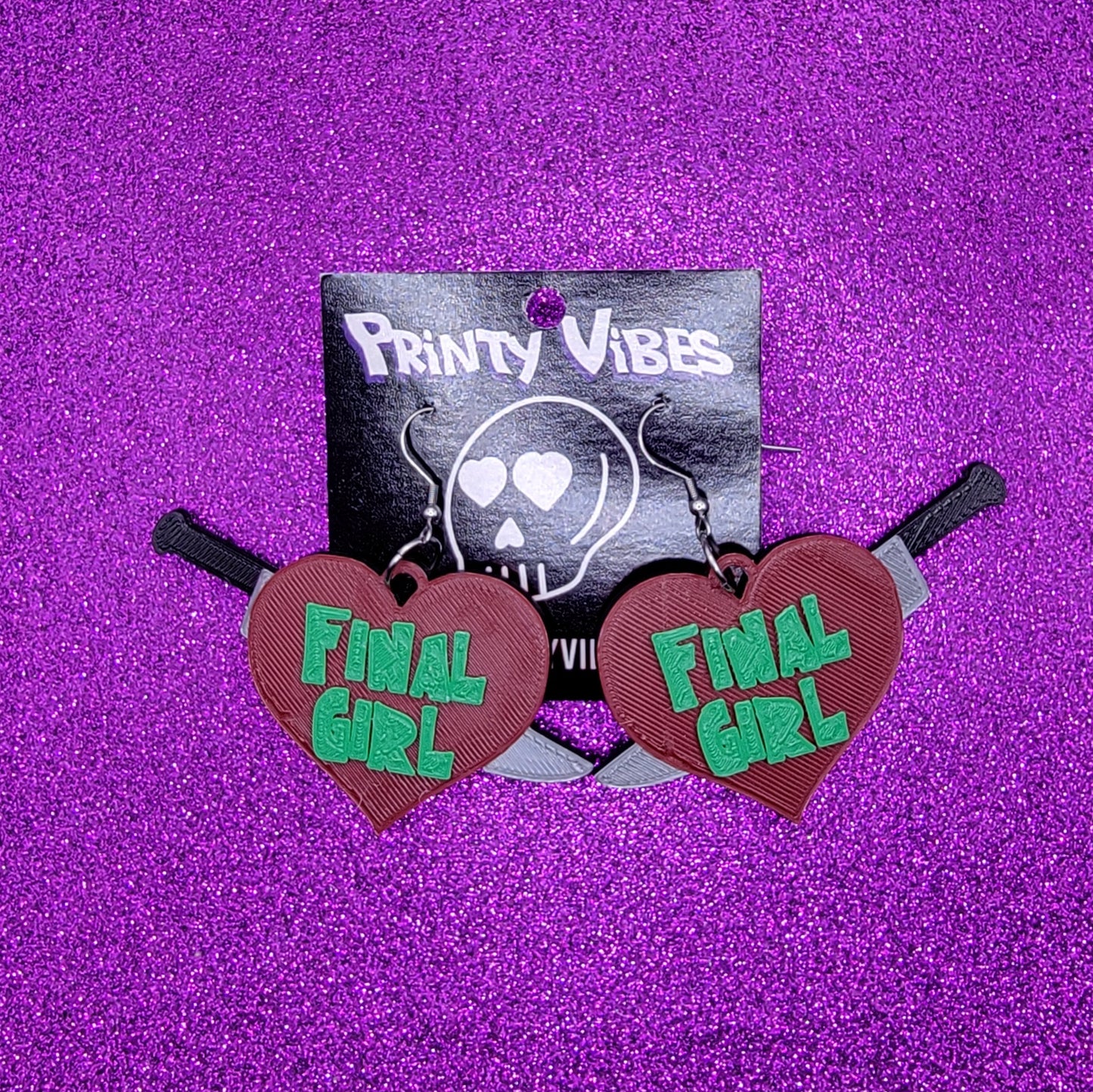 Final Girl Nightmare Horror Movie Statement Earrings 3D Printed