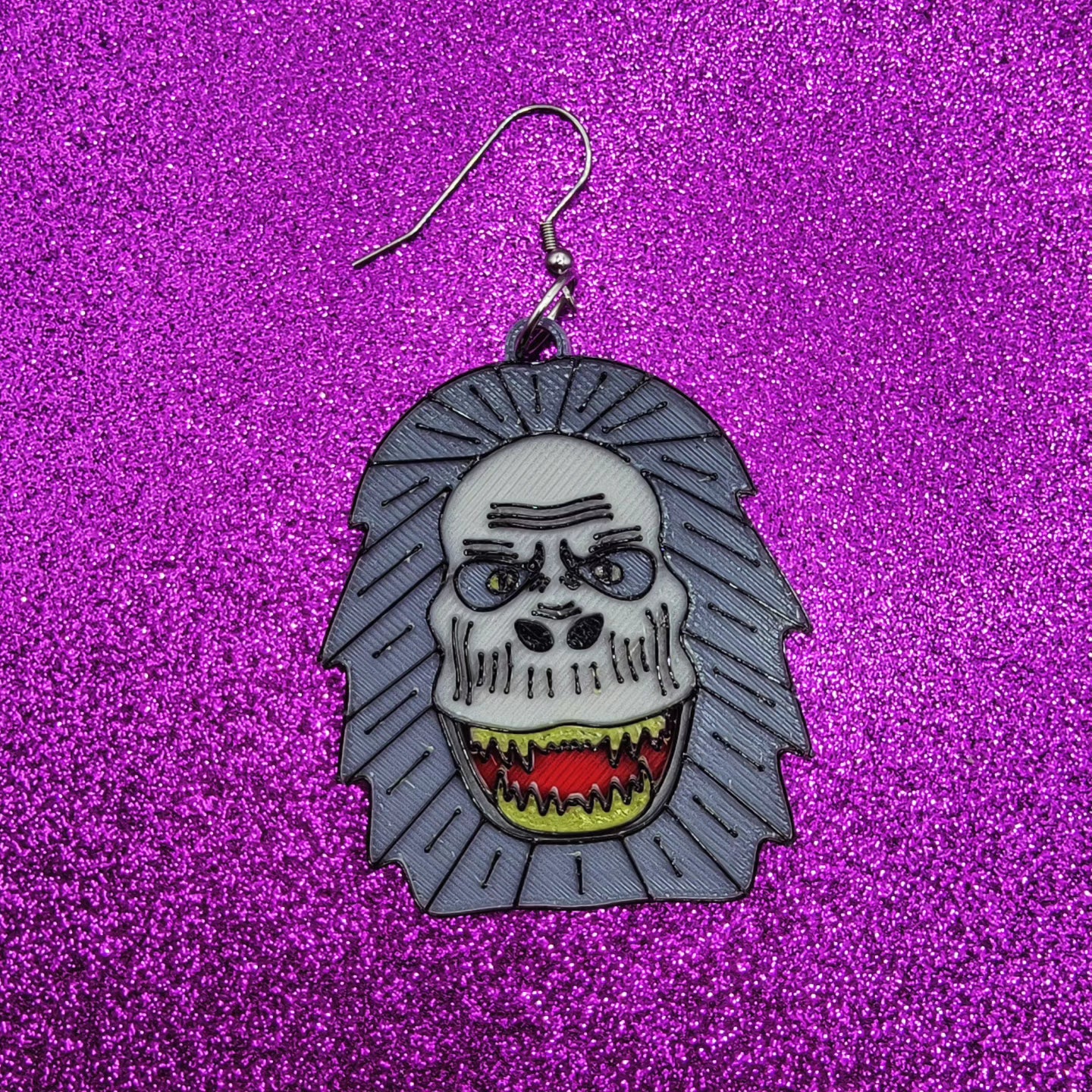 Fluffy Horror Movie Statement Earrings 3D Printed