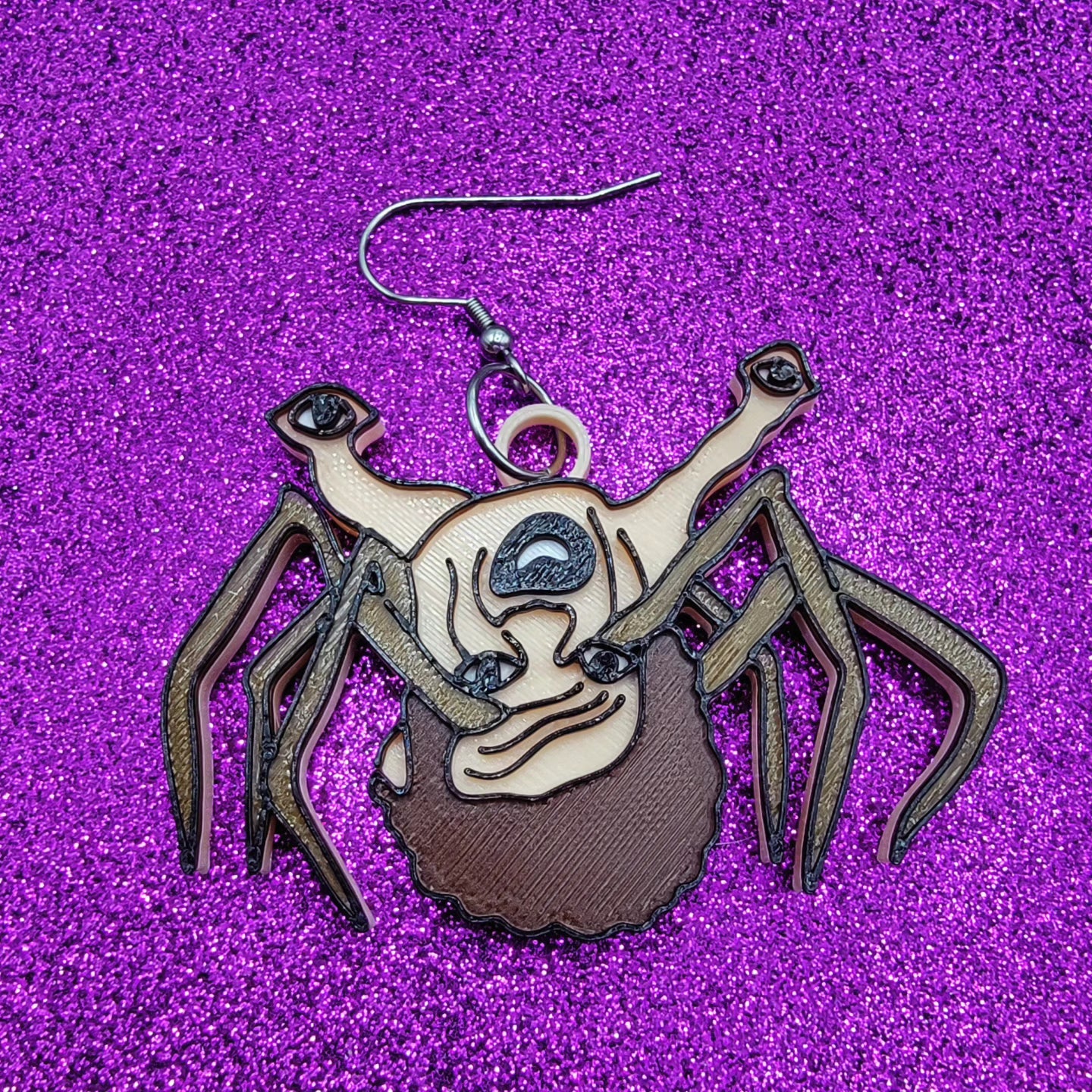 Spider Head Horror Movie Statement Earrings 3D Printed