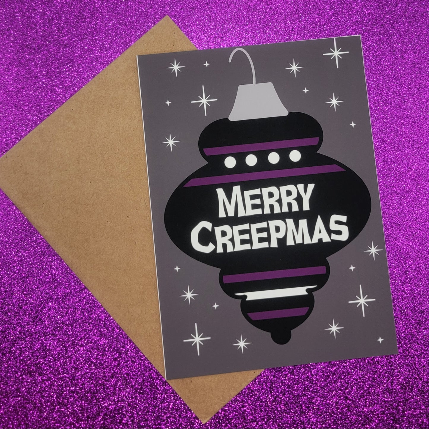 Merry Creepmas Ornament Spooky Christmas Greeting Card 5x7, Goth Christmas, Creepmas Card, Horror Holiday