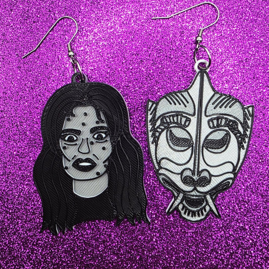 Black Sunday Horror Movie Statement Earrings 3D Printed