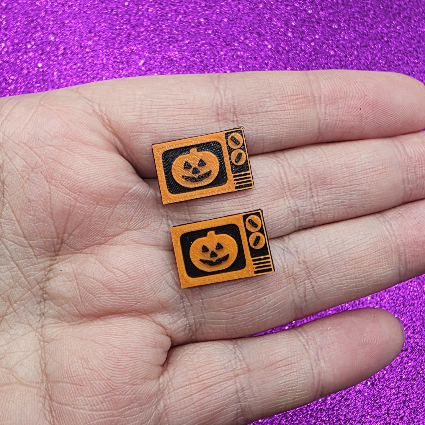 Halloween 3 Pumpkin TV Stud Earrings