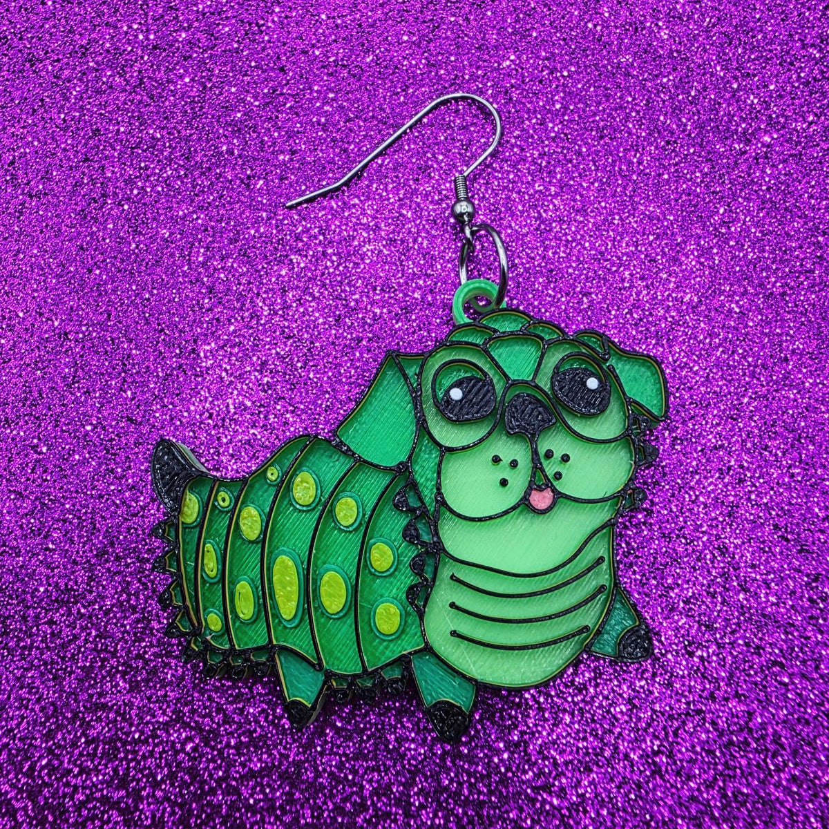 Bippy Caterpuppy Horror Movie Statement Earrings 3D Printed