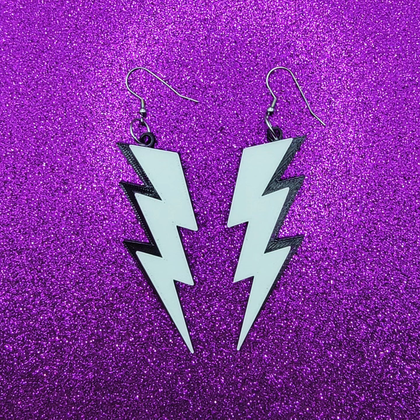 Glow In The Dark Bride Bolt Statement Earrings 3D Printed