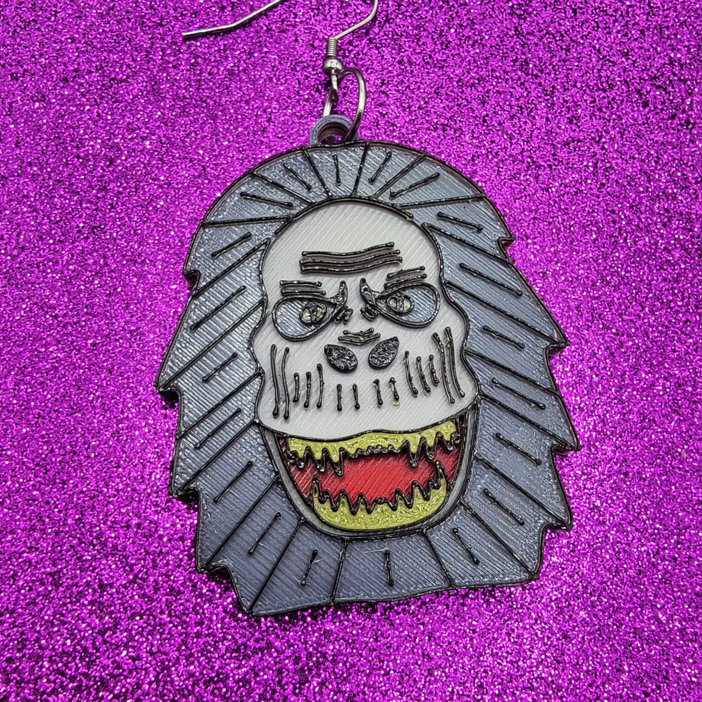 Fluffy Horror Movie Statement Earrings 3D Printed