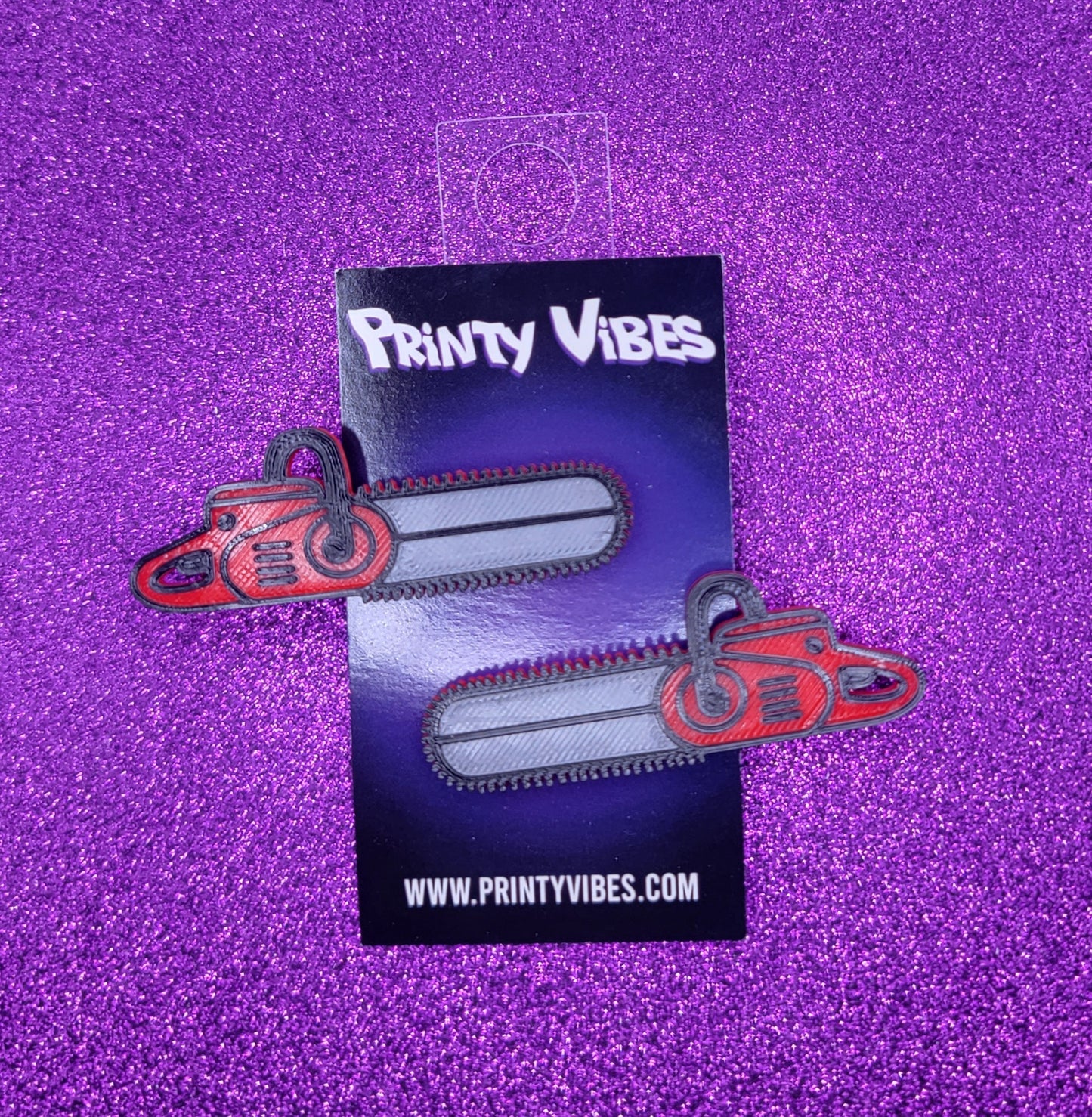 Red Chainsaw Horror Movie Hair Clips