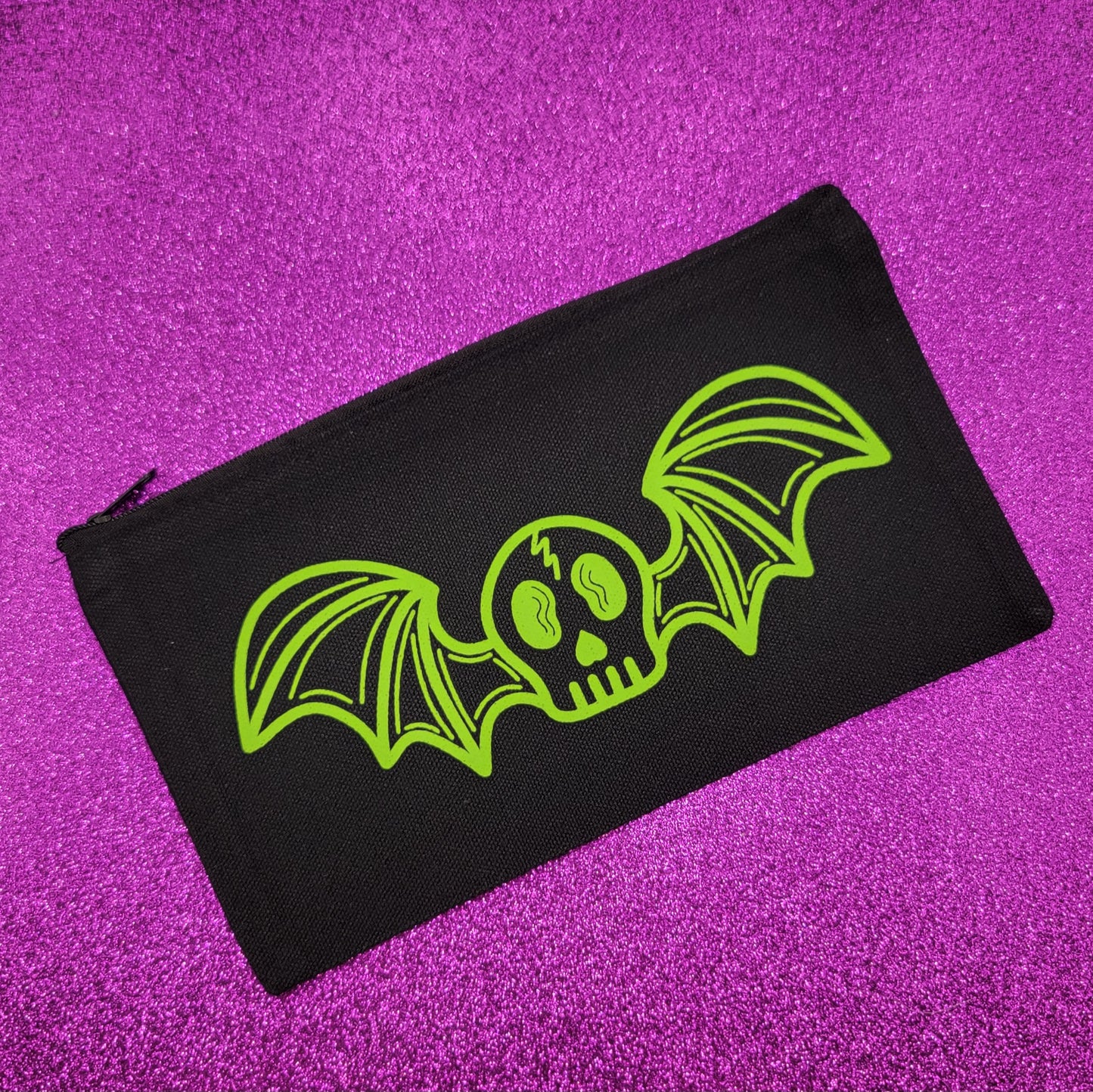 Bat Skull Zippered Pouch, Makeup Bag, Pencil Case 4.8"x8.4"