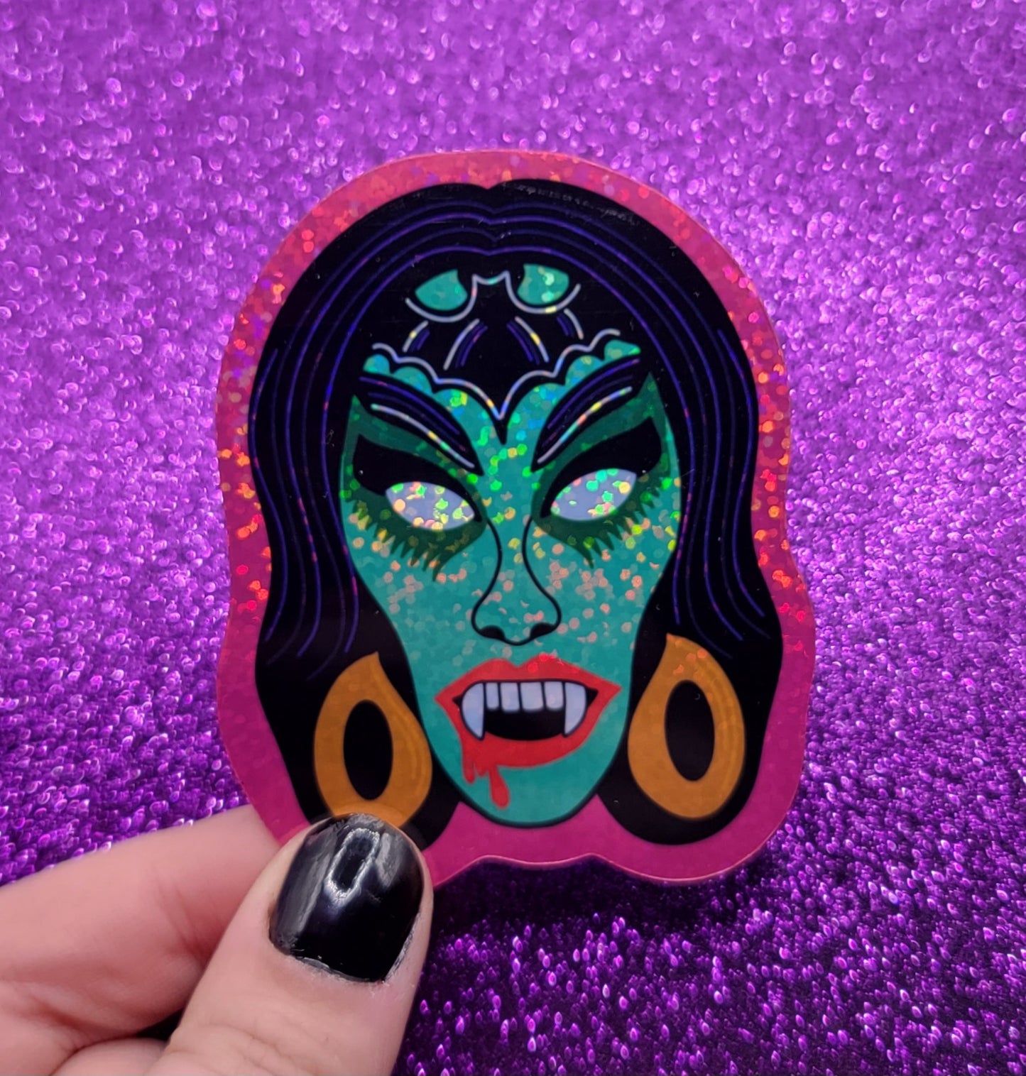 Vampire Lady Halloween Mask Holographic Sticker 2.5"x3"