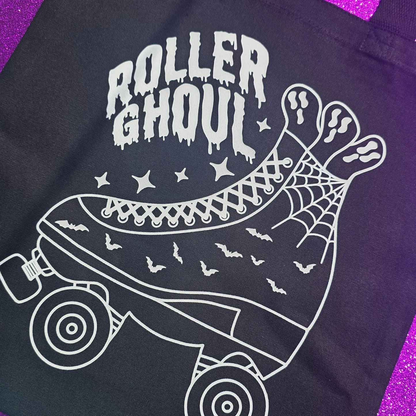 Roller Ghoul Tote Bag Black Cotton Reusable Shopping Bag 15"x16"