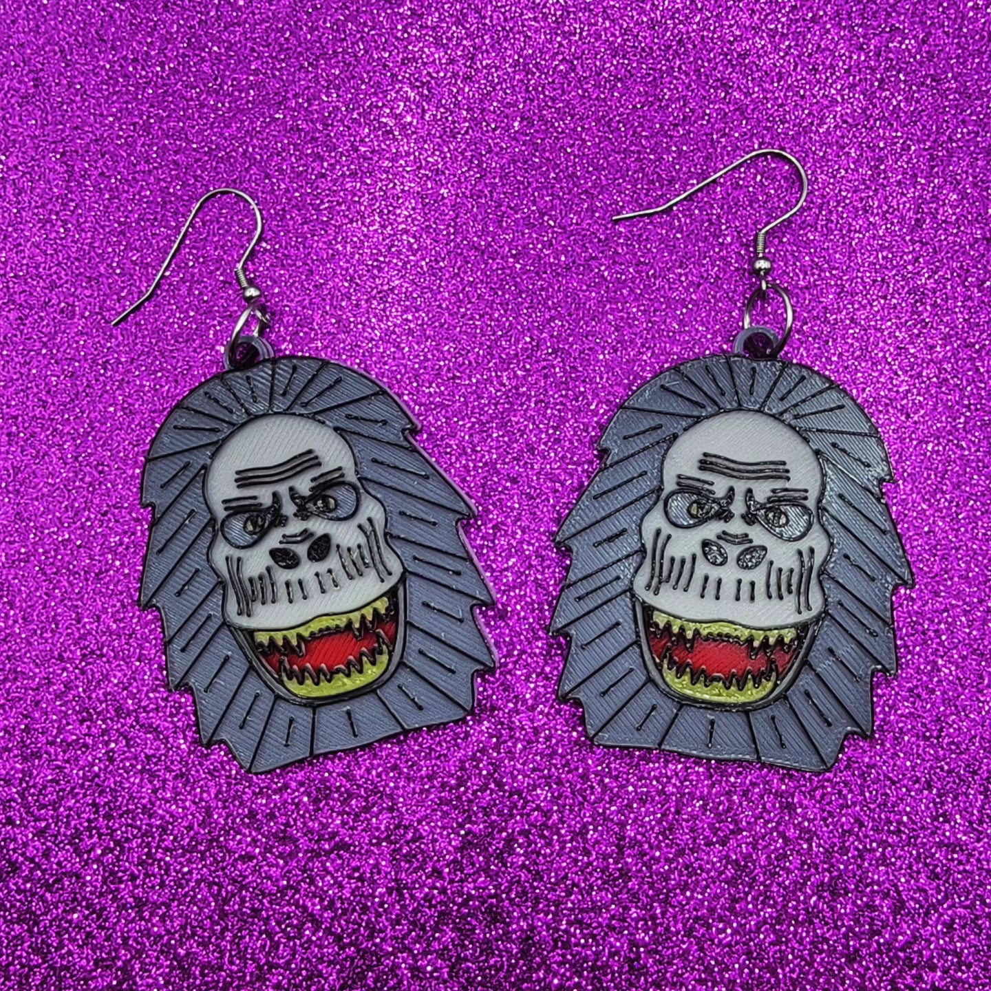 Fluffy Horror Movie Statement Earrings 3D Printed