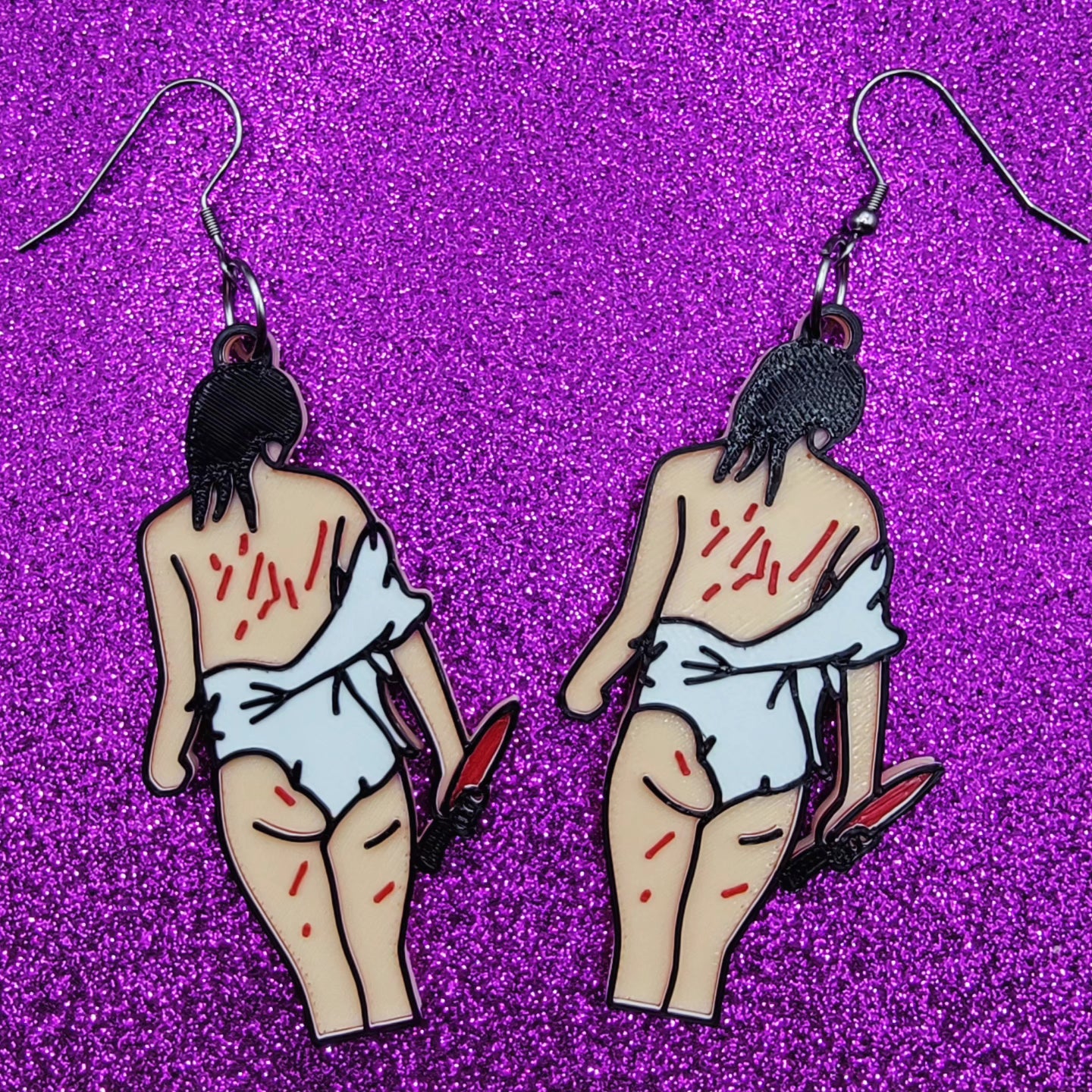 Spit Horror Movie Statement Earrings 3D Printed