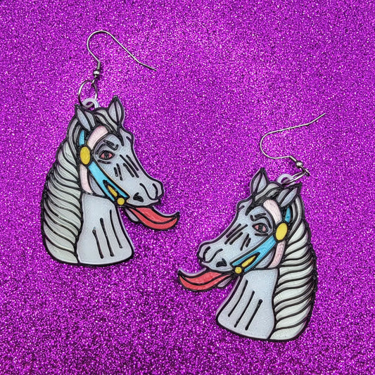 Rocking Horse Horror Movie Statement Earrings 3D Printed