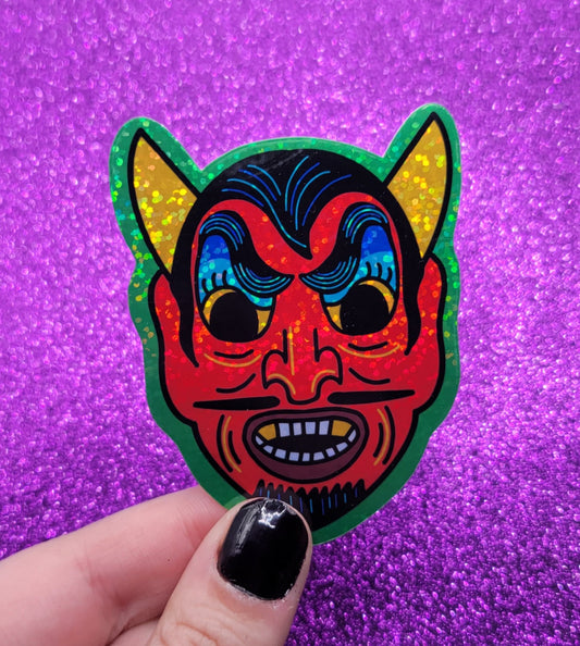 Devil Halloween Mask Holographic Sticker 2.5"x3"