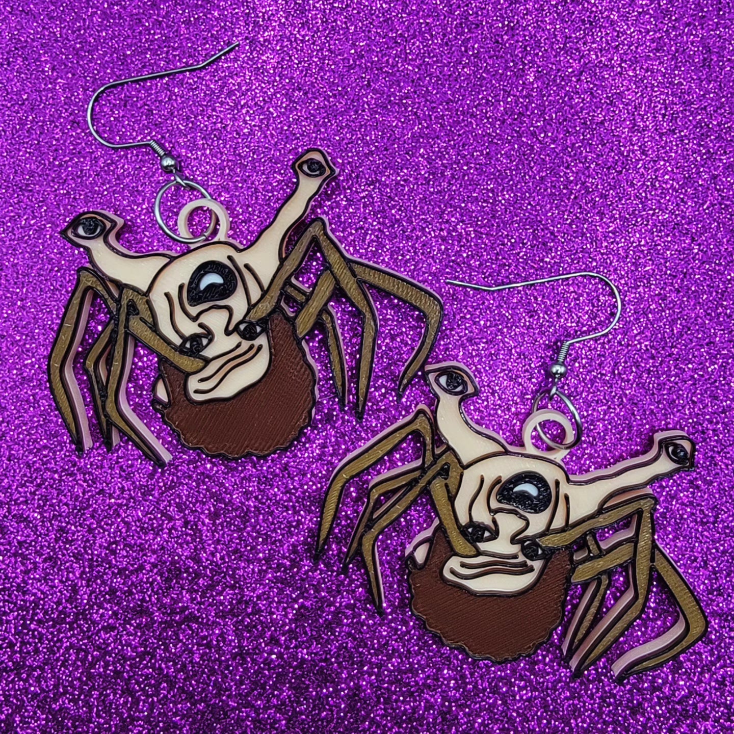 Spider Head Horror Movie Statement Earrings 3D Printed