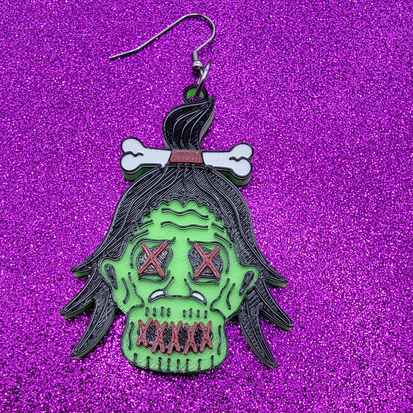 Shrunken Head Statement Earrings 3D Printed