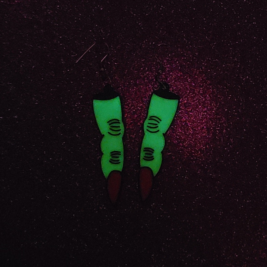 Retro Halloween Witch Finger Glow In The Dark Statement Earrings 3D Printed