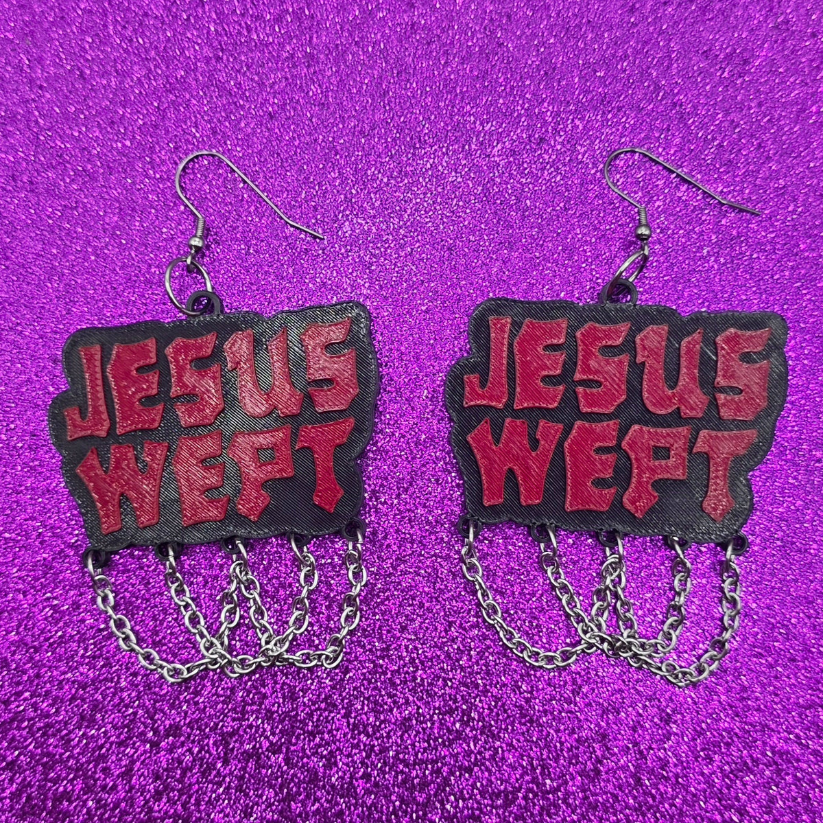 Jesus Wept Horror Movie Statement Earrings 3D Printed