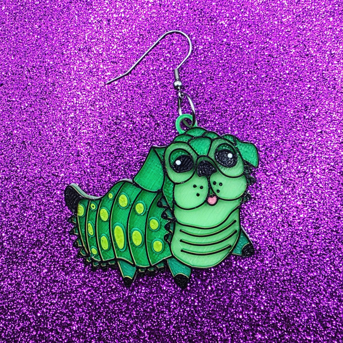 Bippy Caterpuppy Horror Movie Statement Earrings 3D Printed