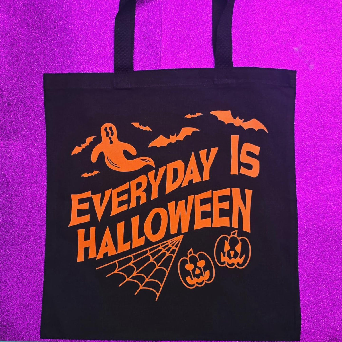 Everyday Is Halloween Tote Bag Black Cotton Reusable Shopping Bag 15"x16"
