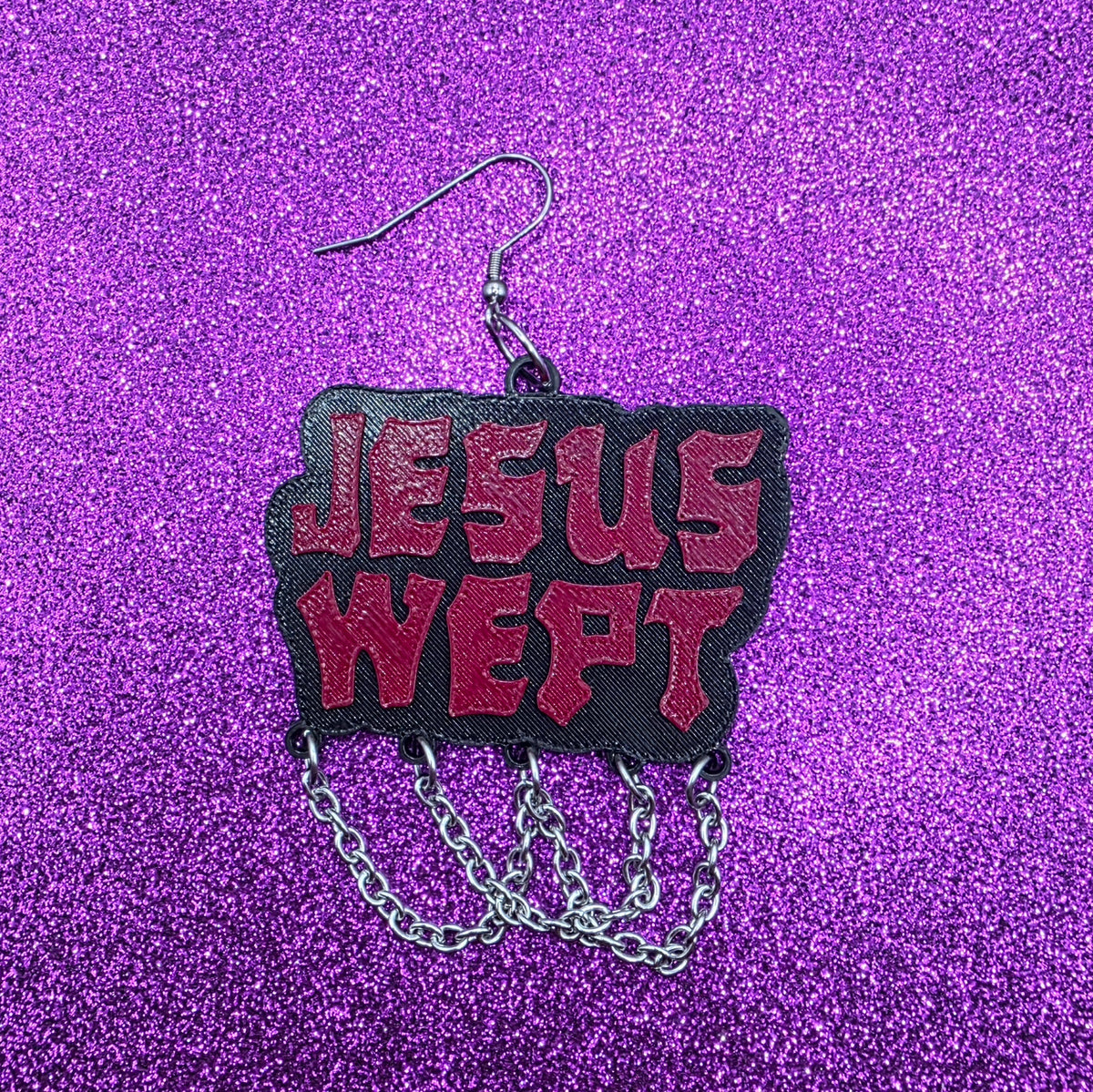 Jesus Wept Horror Movie Statement Earrings 3D Printed