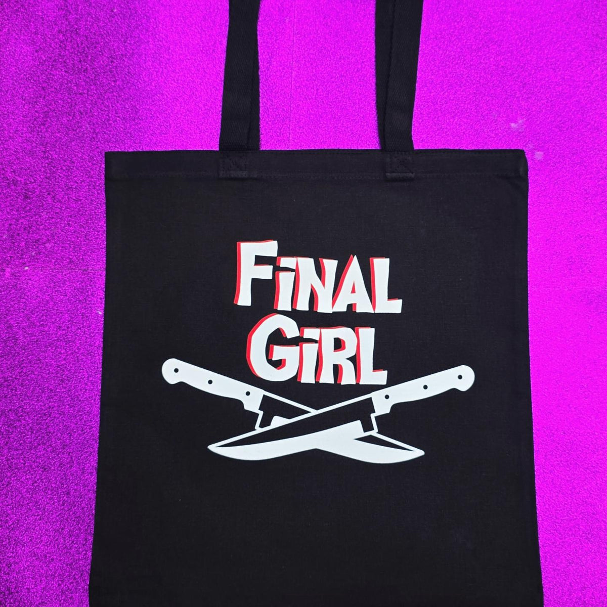 Final Girl  Tote Bag Black Cotton Reusable Shopping Bag 15"x16" Horror Goth Spooky