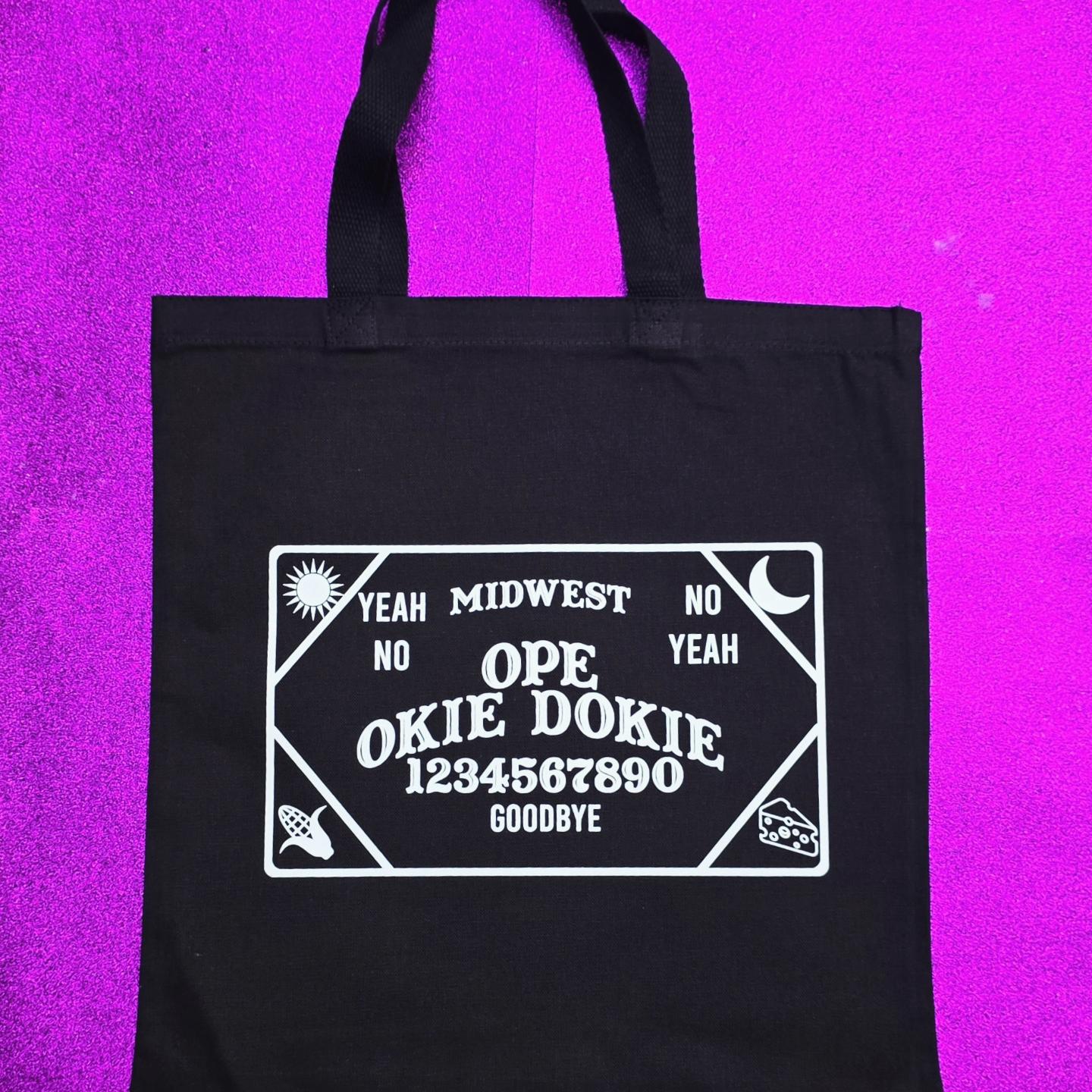 Midwest Ouija Tote Bag Black Cotton Reusable Shopping Bag 15"x16" Horror Goth Spooky