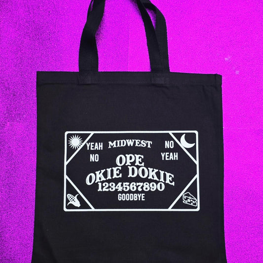 Midwest Ouija Tote Bag Black Cotton Reusable Shopping Bag 15"x16" Horror Goth Spooky