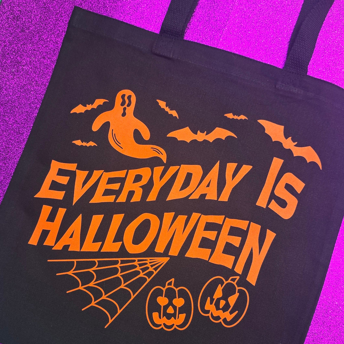 Everyday Is Halloween Tote Bag Black Cotton Reusable Shopping Bag 15"x16"