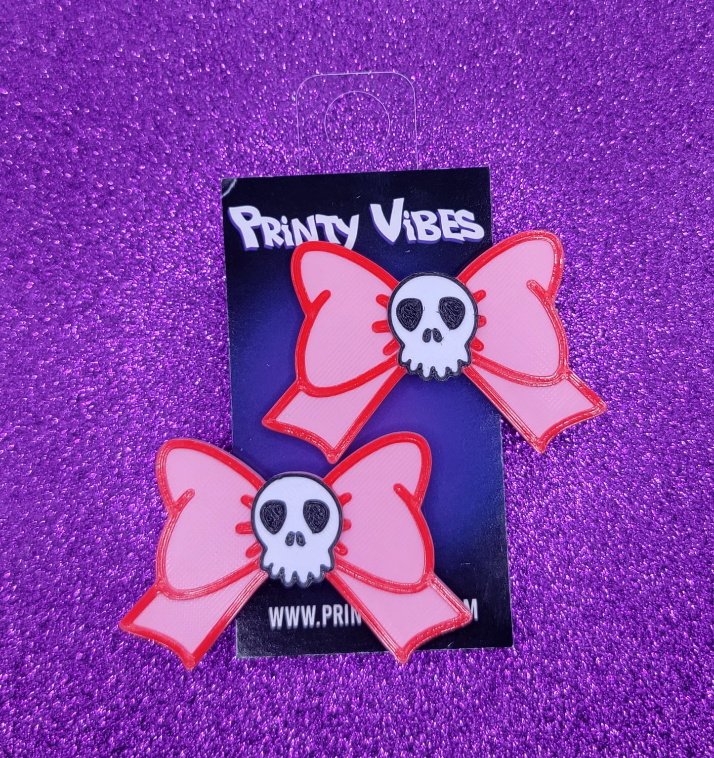 Pink Skull Bow Halloween Hair Clips