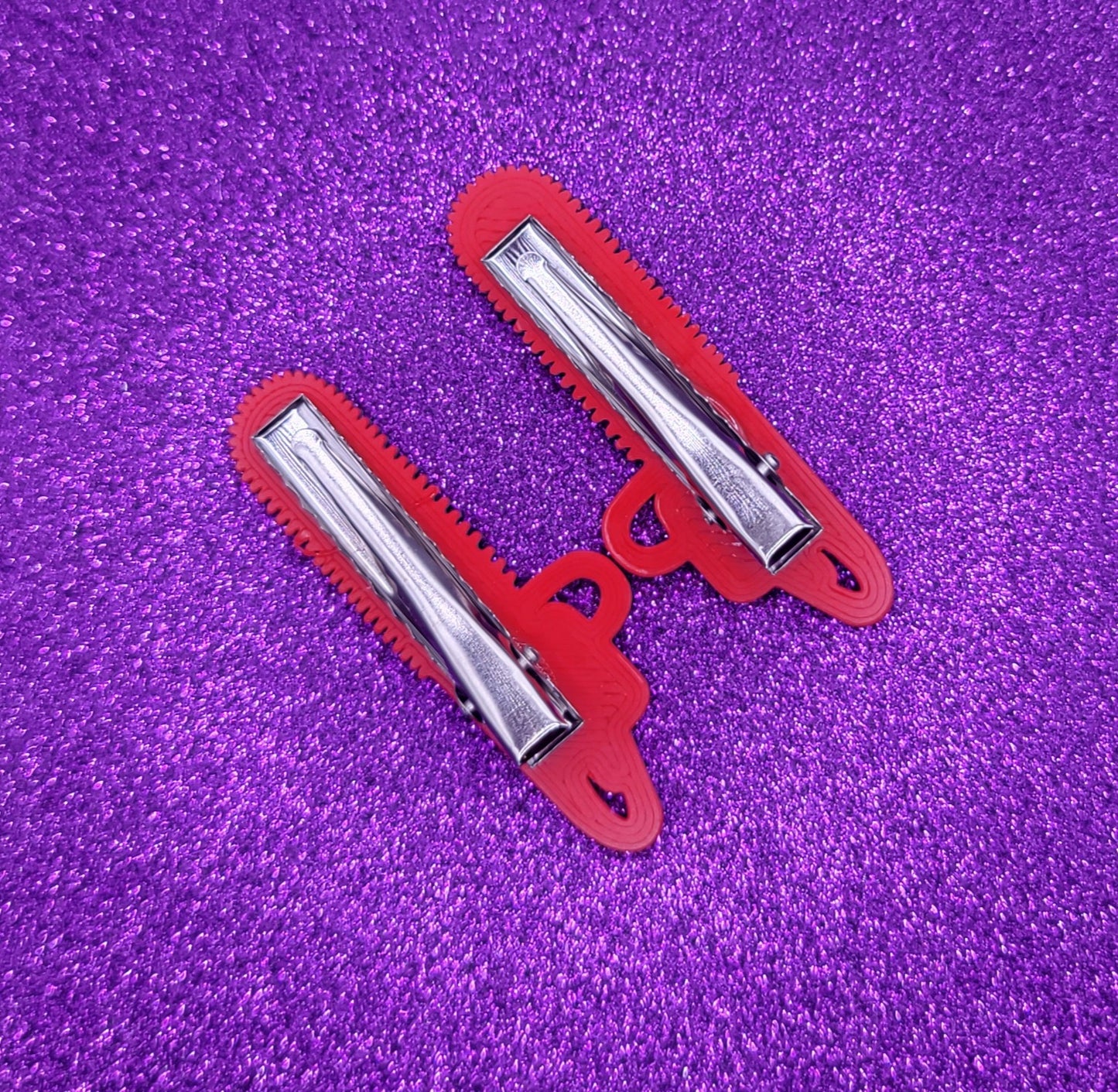 Red Chainsaw Horror Movie Hair Clips