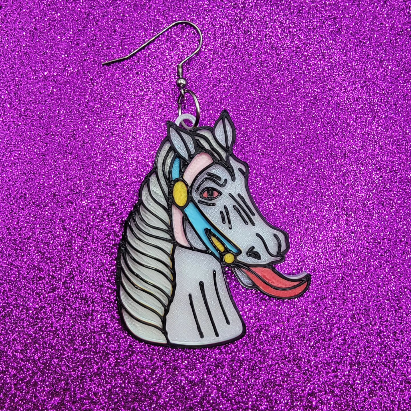 Rocking Horse Horror Movie Statement Earrings 3D Printed