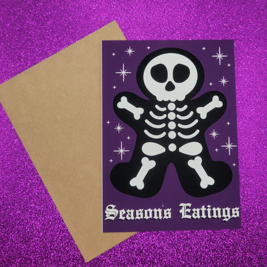 Skeleton Gingerbread Man Spooky Christmas Greeting Card 5x7, Goth Christmas, Creepmas Card, Horror Holiday