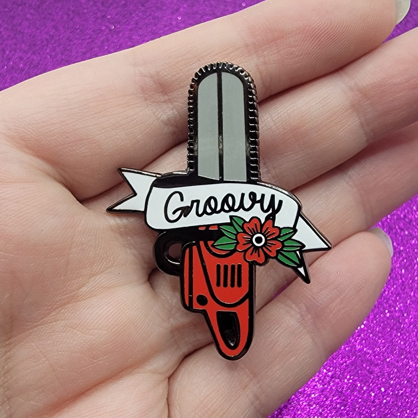 Groovy Chainsaw Evil Dead Enamel Pin