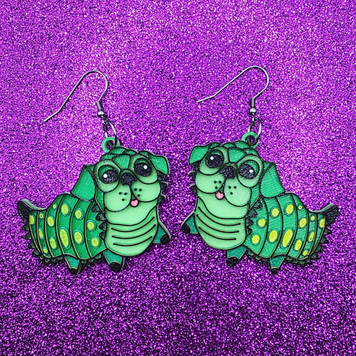 Bippy Caterpuppy Horror Movie Statement Earrings 3D Printed