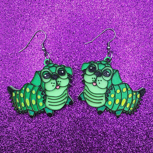 Bippy Caterpuppy Horror Movie Statement Earrings 3D Printed