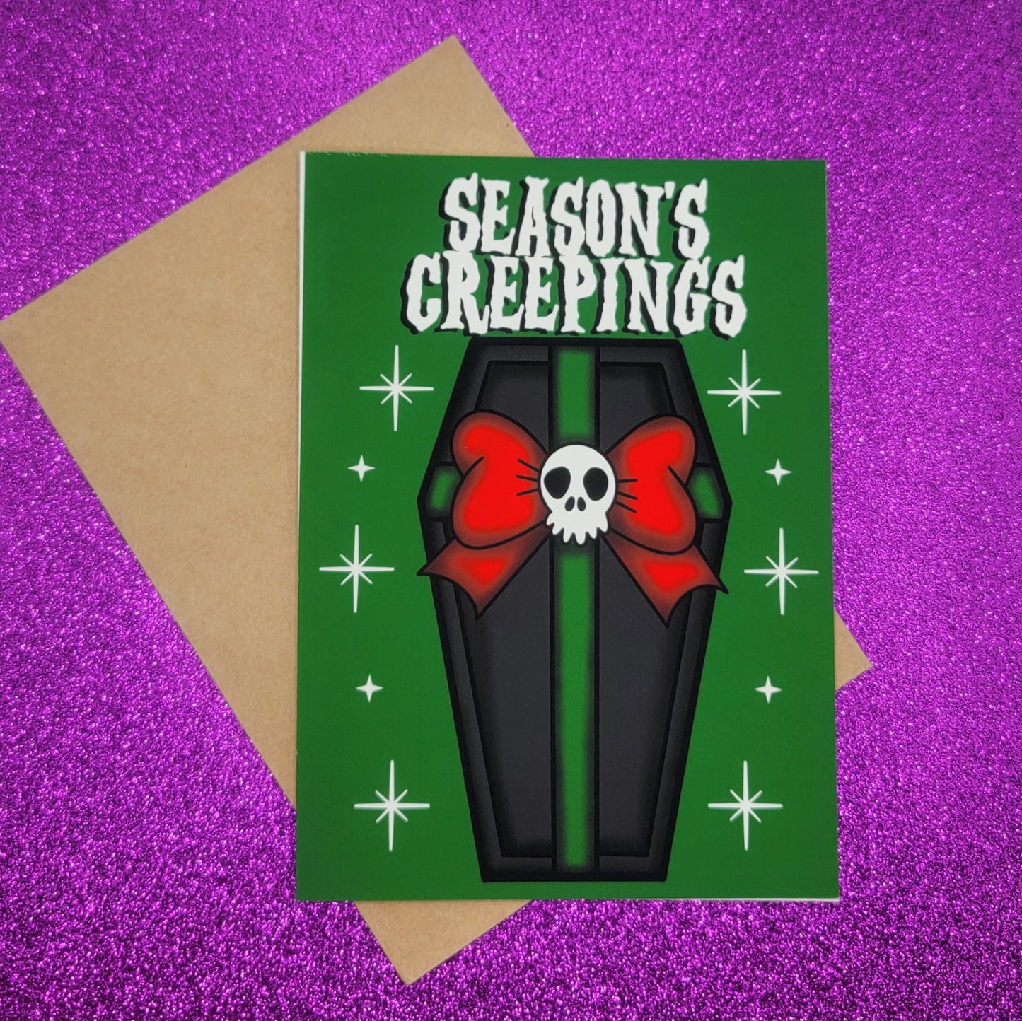 Season's Creepings Coffin Spooky Christmas Greeting Card 5x7, Goth Christmas, Creepmas Card, Horror Holiday