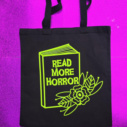 Read More Horror Tote Bag Black Cotton Reusable Shopping Bag 15"x16"