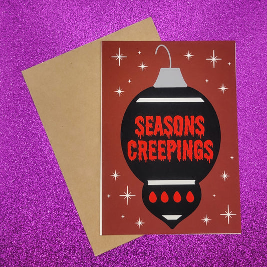Seasons Creepings Ornament Spooky Christmas Greeting Card 5x7, Goth Christmas, Creepmas Card, Horror Holiday