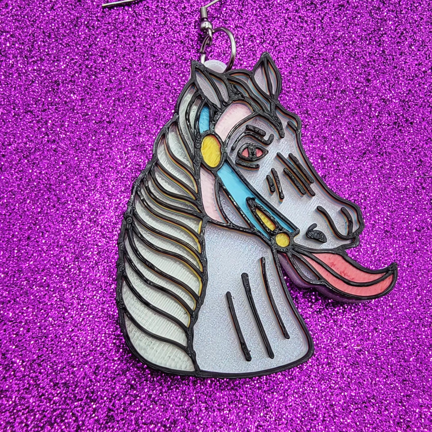 Rocking Horse Horror Movie Statement Earrings 3D Printed