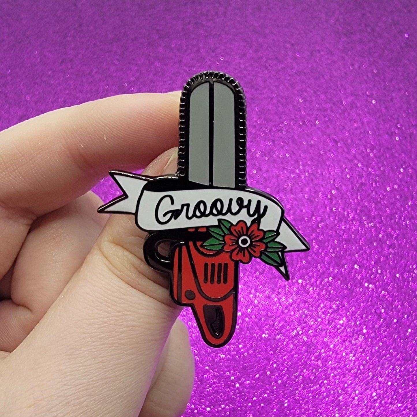 Groovy Chainsaw Evil Dead Enamel Pin