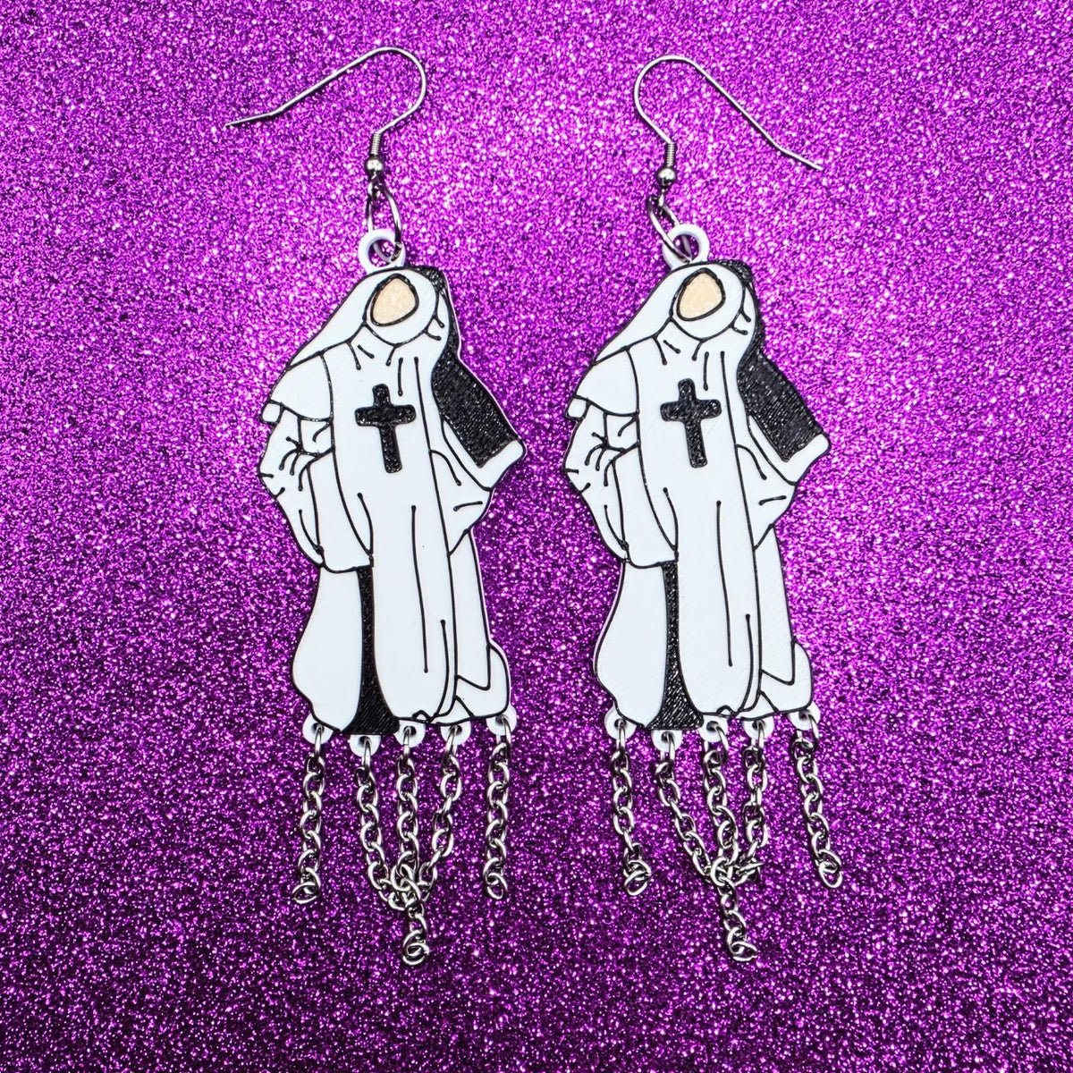 Devil Nun Movie Statement Earrings 3D Printed