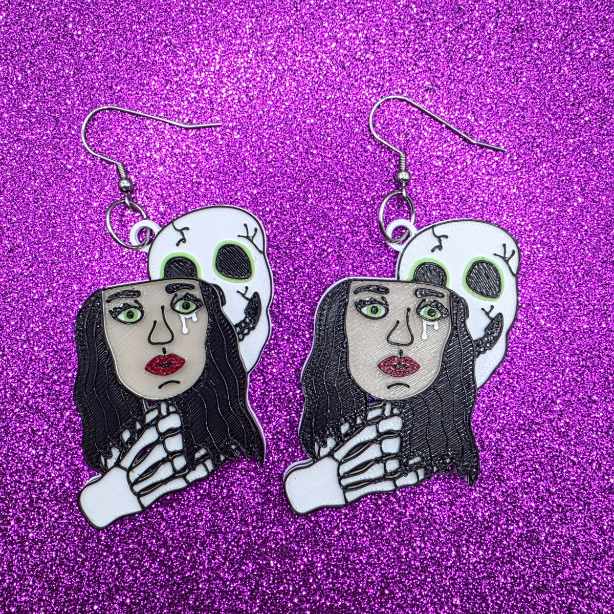 Popcorn Horror Movie Statement Earrings 3D Printed